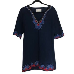 PIPER by Townsen size medium navy blue embroidered top/dress size M